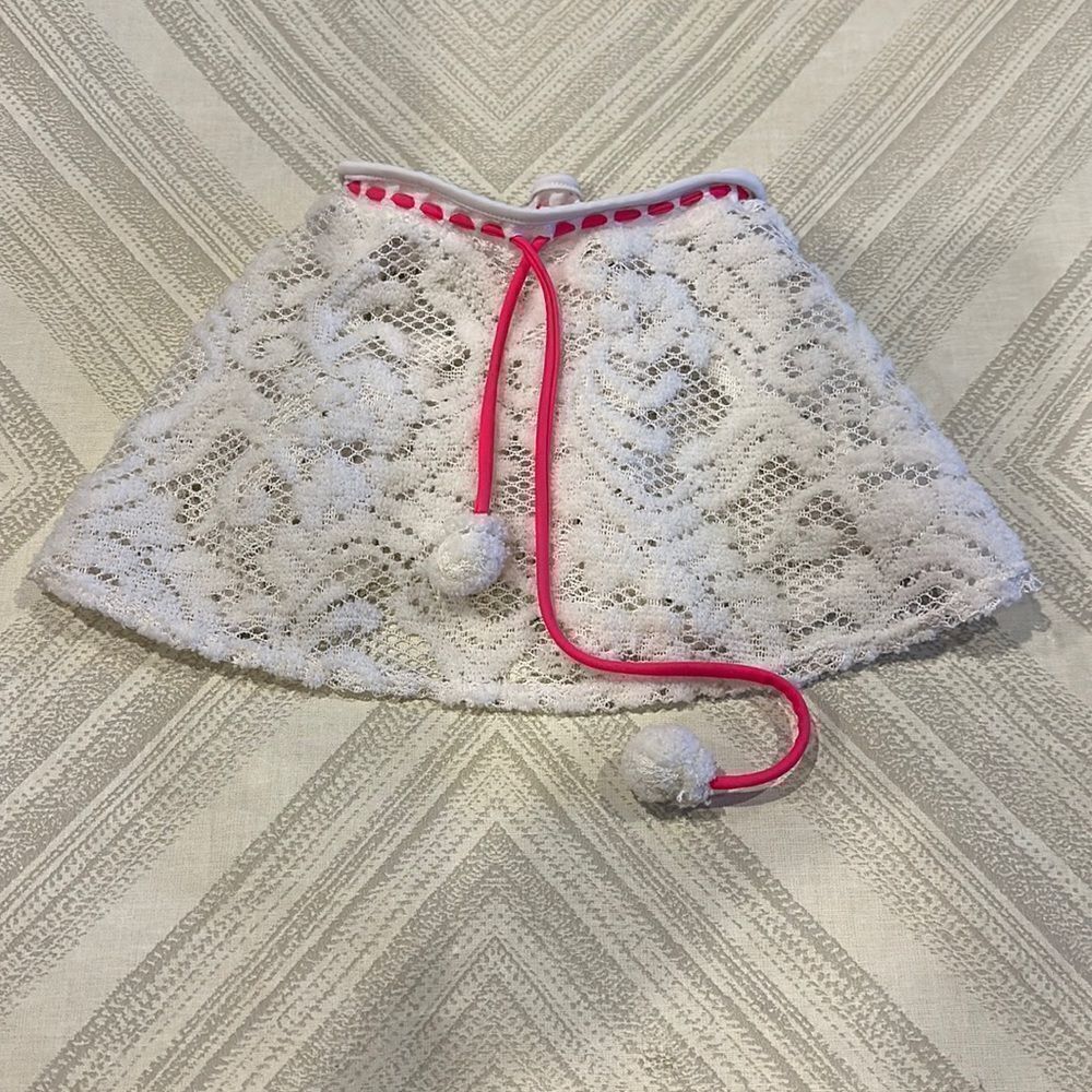 Little Peixoto Girls White Lace Coverup Skirt with Pom Poms